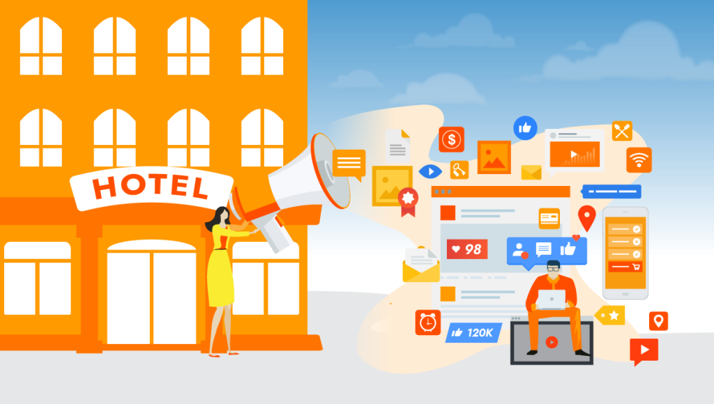 hotel marketing team using digital tools to promote services
